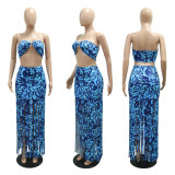 EVE Sexy Print Wrap Tops And Tassel Skirt 2 Piece Set CYA-901138