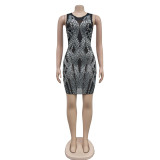 EVE Solid Color Mesh Hot Drill Mini Dress BY-6898