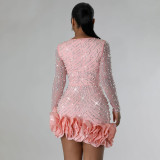 EVE Rhinestone Beads Long Sleeve Mini Dress CYA-901042