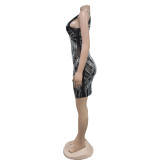EVE Solid Color Mesh Hot Drill Mini Dress BY-6898
