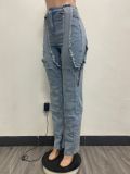 EVE Irregular Hollow Out Spliced Zipper Jeans YMEF-51089