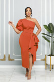 EVE Solid Color Single Shoulder Bubble Sleeve Midi Dress GYLY-9903