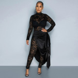 EVE Lace Jumpsuit And Tie Up Half Body Skirt Two Piece Set CYA-901124