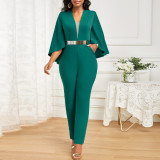 EVE Solid Color Bat Sleeve Patchwork Jumpsuit YF-5088