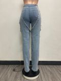 EVE Irregular Hollow Out Spliced Zipper Jeans YMEF-51089