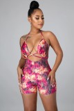 EVE Sexy Print Halter Tie Up Backless Romper LSL-6439