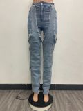 EVE Irregular Hollow Out Spliced Zipper Jeans YMEF-51089