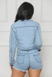 EVE Casual Ripped Denim Long Sleeve Shorts Two Piece Set TR-1299