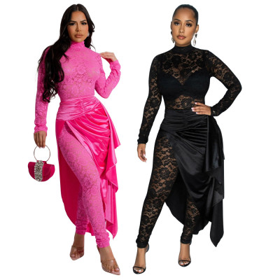 EVE Lace Jumpsuit And Tie Up Half Body Skirt Two Piece Set CYA-901124