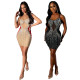 EVE Hot Drill Velour Patchwork Mesh Camisole Mini Dress CYA-901070