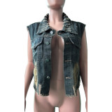 EVE Fashion Denim Washed Sleeveless Vest Jacket WAF-77662