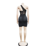 EVE Solid Color Hot Drill Mesh Mini Dress BY-6307