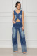 EVE Sexy V Neck Vest And Straight Pants Denim Suit YMEF-51087