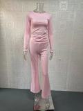 EVE Solid Color Tops And Flare Pants 2 Piece Set GYSM-W0719