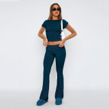 EVE Solid Color Tops And Flare Pants 2 Piece Set GYSM-W0719