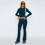 EVE Solid Color Tops And Flare Pants 2 Piece Set GYSM-W0719