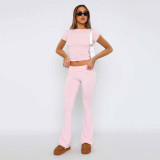 EVE Solid Color Tops And Flare Pants 2 Piece Set GYSM-W0719