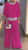 EVE Solid Sequins Color Block Batshirt Wide Leg Pants Set GYSM-W0737