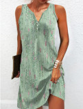 EVE Plus Size Printed Single Breasted Sleeveless V-Neck Mini Dress GYSM-W0736