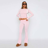 EVE Solid Color Tops And Flare Pants 2 Piece Set GYSM-W0719