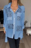EVE Plus Size Letter Print Long Sleeve Loose Swallow-tailed Shirt GYSM-W0742