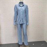 EVE Solid Color Long Sleeve Split Shirt Pants Two Piece Set GYSM-W0513