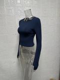 EVE Solid Color Long Sleeve O Neck Tops GYSM-LZY014