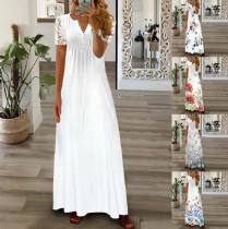 EVE Plus Size Short Sleeve V Neck Print Long Dress GYSM-W0549