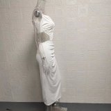 EVE Shrunken Pleated Hollow Out Irregular Solid Sling Dress GYSM-W0506