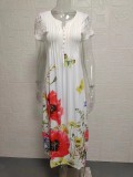 EVE Plus Size Short Sleeve V Neck Print Long Dress GYSM-W0549