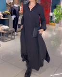 EVE Solid Color V Neck Loose Long Dress GYSM-W0724