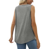 EVE Solid Color Pleated U Neck Sleeveless T Shirt GYSM-LTCX5206