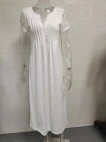 EVE Plus Size Short Sleeve V Neck Print Long Dress GYSM-W0549