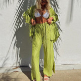 EVE Solid Color Long Sleeve Split Shirt Pants Two Piece Set GYSM-W0513