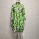 EVE Plus Size V-neck Floral Patchwork Print Mini Dress GYSM-W0531