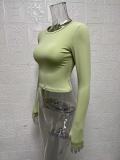 EVE Solid Color Long Sleeve O Neck Tops GYSM-LZY014
