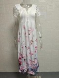 EVE Plus Size Short Sleeve V Neck Print Long Dress GYSM-W0549
