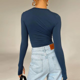 EVE Solid Color Long Sleeve O Neck Tops GYSM-LZY014