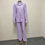 EVE Solid Color Long Sleeve Split Shirt Pants Two Piece Set GYSM-W0513