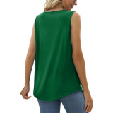 EVE Solid Color Pleated U Neck Sleeveless T Shirt GYSM-LTCX5206