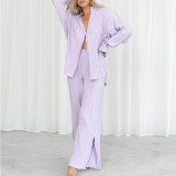 EVE Solid Color Long Sleeve Split Shirt Pants Two Piece Set GYSM-W0513