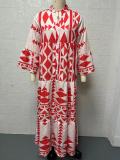 EVE Plus Size Bohemian Print Long Sleeve Shirt Dress GYSM-W0704