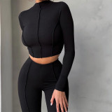 EVE Solid Color Long Sleeve Pants Sport Two Piece Set GYSM-W0305