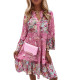 EVE Plus Size V-neck Floral Patchwork Print Mini Dress GYSM-W0531