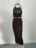 EVE Sexy Solid Color Backless Halter Maxi Dress GYSM-W0512