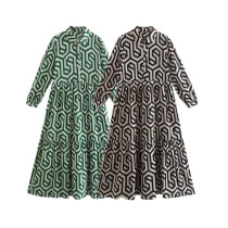 EVE Long Sleeve Print Lapel Shirt Dress GYSM-W0515