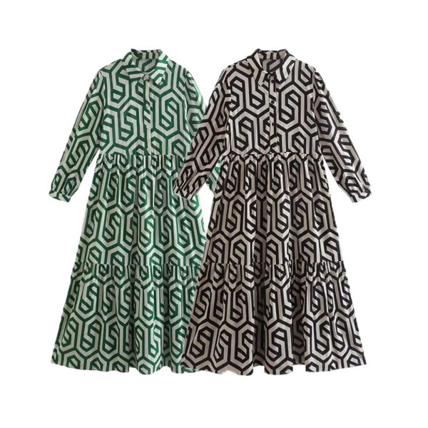 EVE Long Sleeve Print Lapel Shirt Dress GYSM-W0515
