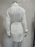 EVE Pleated Tie Belt Casual Long Sleeve Shirt Dress GYSM-W0525