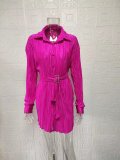EVE Pleated Tie Belt Casual Long Sleeve Shirt Dress GYSM-W0525