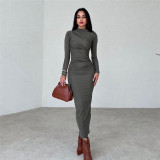 EVE Solid Color Long Sleeve Slim Maxi Dress GYSM-W0723